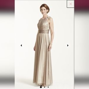 Cachet Iridescent Tulle Jewel Neck Gown with Ruched Waist